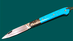 HANDMADE NIETO PENKNIFE VG10 STEEL CARBON FIBER MALACHITE AND BRASS