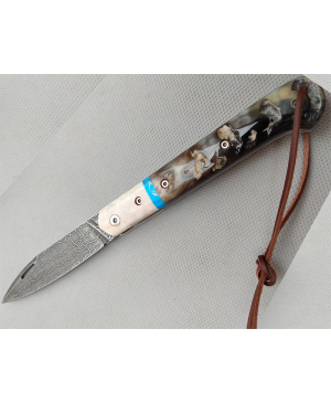 CABRITERA PENKNIFE STEEL BÖHLER HAND ENGRAVED FERRULE DEER - MALACHITE RAM HANDLE